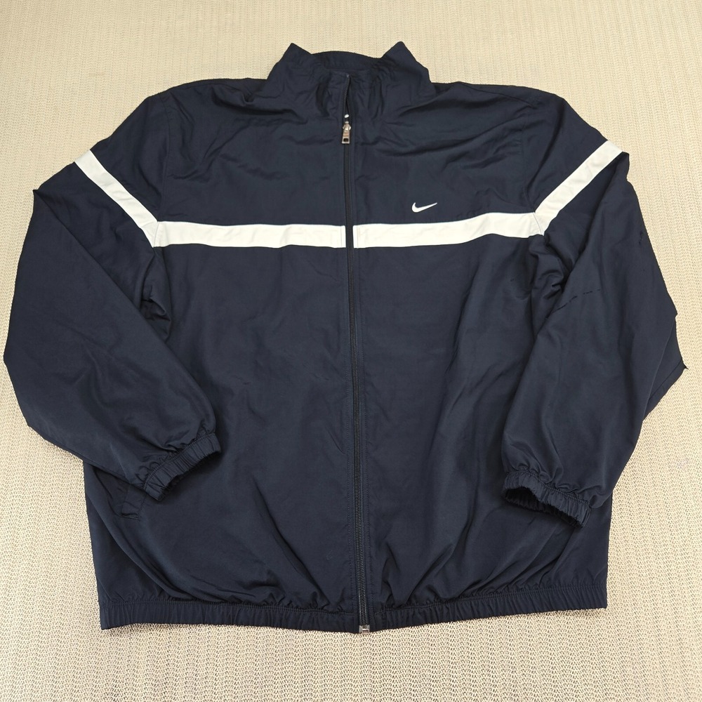 Nike Classic Sptcasl Jacket Mens 2XL XXL Navy Blue White Full Zip Long Sleeve